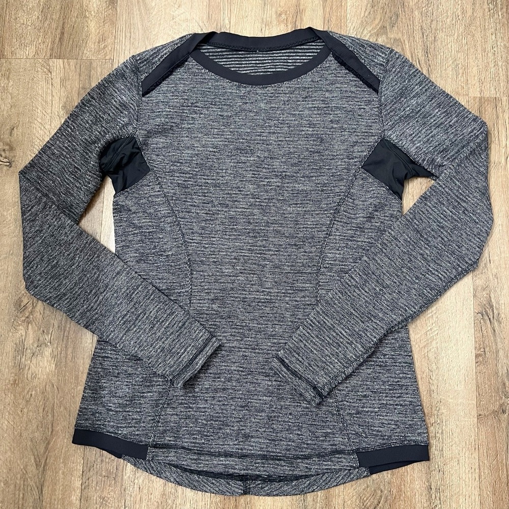 Lululemon Mini Check Pique Heathered Black Base Runner Long Sleeve Sweatshirt 12